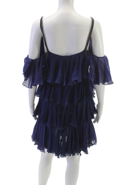 philosophy Womens Trapeze Swing Silk Blue V-Neck Short Sleeve Dress Long Size 4