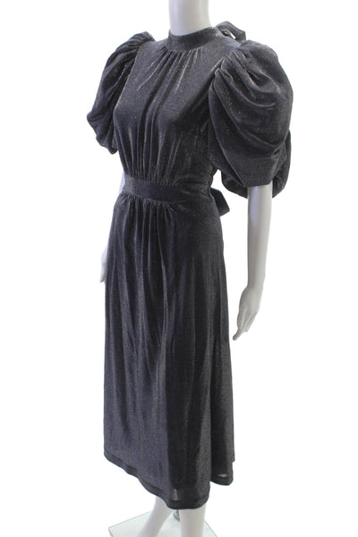 ROTATE Womens A-Line Dress Blue High Neck Short Sleeve Long Tie Size 36
