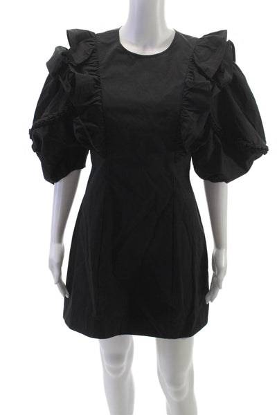 Rhode Womens Mini Black Cotton Blend Round Neck Short Sleeve Zip Dress Size S