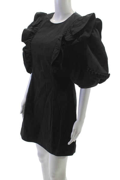 Rhode Womens Mini Black Cotton Blend Round Neck Short Sleeve Zip Dress Size S