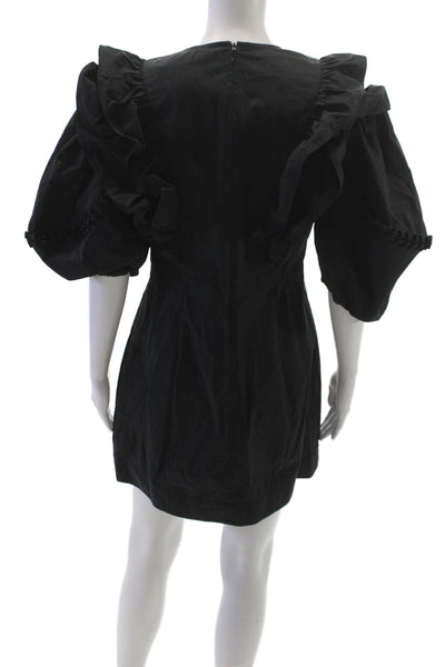 Rhode Womens Mini Black Cotton Blend Round Neck Short Sleeve Zip Dress Size S