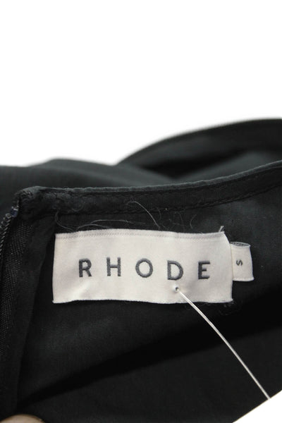 Rhode Womens Mini Black Cotton Blend Round Neck Short Sleeve Zip Dress Size S