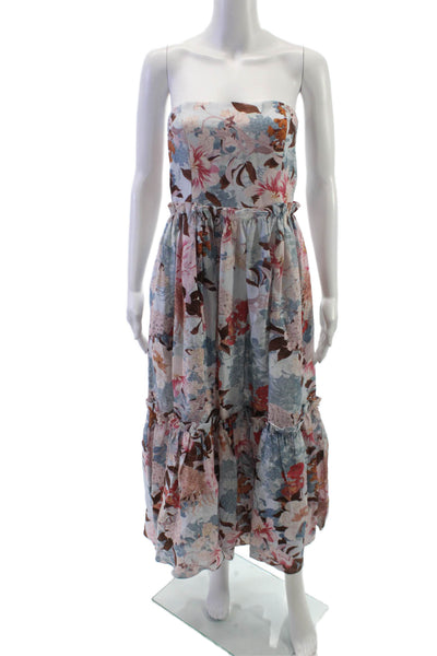Cara Cara Womens Maxi Floral Linen Dress Square Neck Sleeveless Zip Size 6