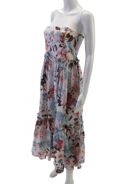 Cara Cara Womens Maxi Floral Linen Dress Square Neck Sleeveless Zip Size 6