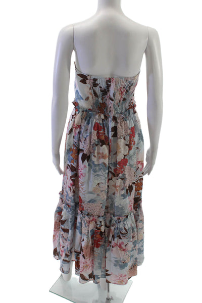 Cara Cara Womens Maxi Floral Linen Dress Square Neck Sleeveless Zip Size 6