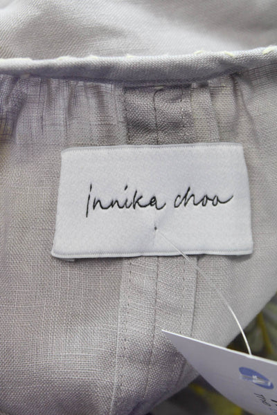 Innika Choo Womens Shift Dress Gray Linen Floral Long Sleeve Size S