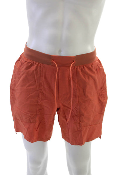 Lululemon Mens Athletic Orange Shorts Drawstring Lightweight Fabric Size S