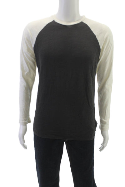Rag & Bone Mens Gray Colorblock Baseball T-Shirt 100% Cotton Long Sleeve Size S