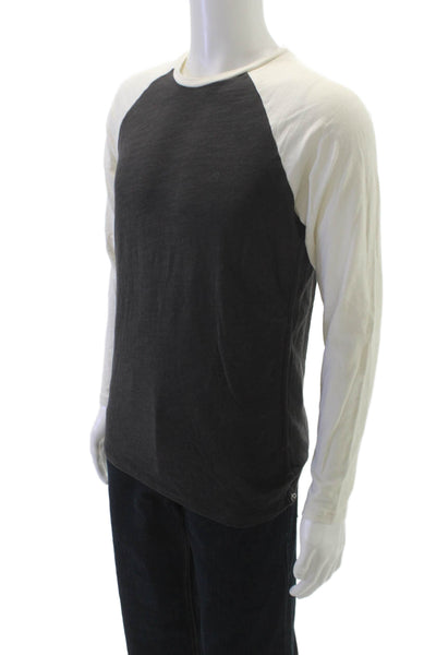 Rag & Bone Mens Gray Colorblock Baseball T-Shirt 100% Cotton Long Sleeve Size S