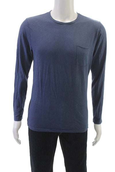 Velvet Mens T-Shirt Blue 100% Cotton Crew Neck Long Sleeve Solid Size S