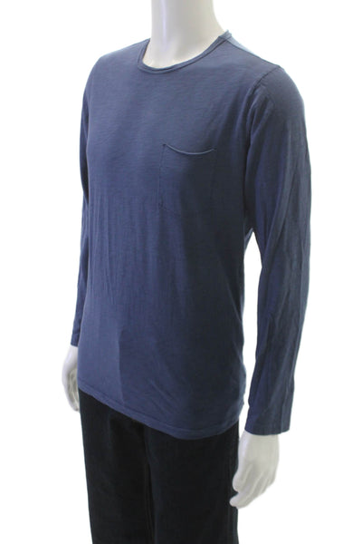 Velvet Mens T-Shirt Blue 100% Cotton Crew Neck Long Sleeve Solid Size S