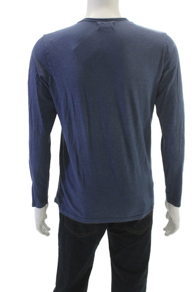Velvet Mens T-Shirt Blue 100% Cotton Crew Neck Long Sleeve Solid Size S