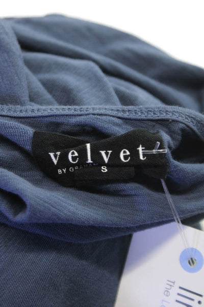 Velvet Mens T-Shirt Blue 100% Cotton Crew Neck Long Sleeve Solid Size S