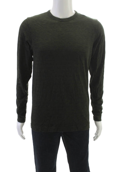 Theory Mens Long Sleeve Green Cotton Blend T-Shirt Size S