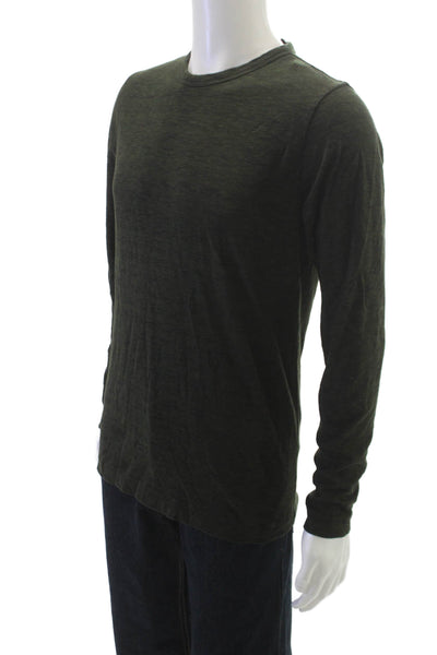 Theory Mens Long Sleeve Green Cotton Blend T-Shirt Size S