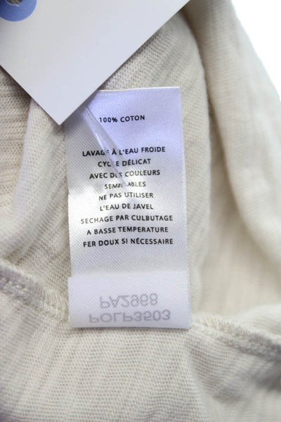 Lilla P Women Basic T-Shirt V-Neck Beige Cotton 3/4 Sleeve Size M