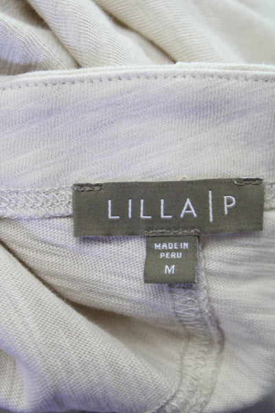 Lilla P Women Basic T-Shirt V-Neck Beige Cotton 3/4 Sleeve Size M