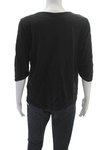 Lilla P Womens Basic V-Neck 3/4 Sleeve Cotton Blouse Black Size M