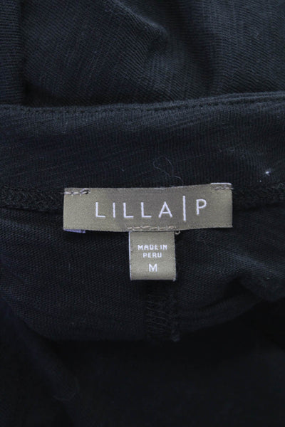 Lilla P Womens Basic V-Neck 3/4 Sleeve Cotton Blouse Black Size M