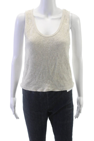 Perfect White Tee Women Beige Scoop Neck Sleeveless Tank 100% Cotton Size L