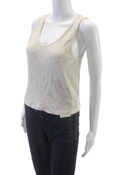 Perfect White Tee Women Beige Scoop Neck Sleeveless Tank 100% Cotton Size L