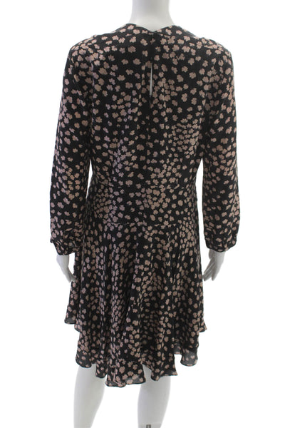 Rebecca Taylor Women Fit & Flare Black Silk Floral V-Neck Knee Dress Size 10