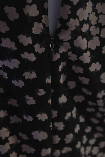 Rebecca Taylor Women Fit & Flare Black Silk Floral V-Neck Knee Dress Size 10