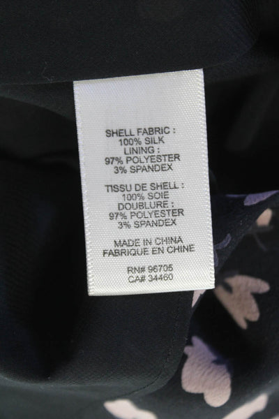 Rebecca Taylor Women Fit & Flare Black Silk Floral V-Neck Knee Dress Size 10