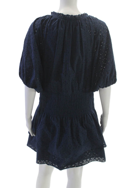 Ramy Brook Women Fit & Flare Blue Off Shoulder Mini Dress Short Sleeve Size L