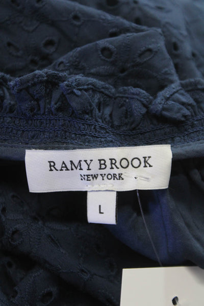 Ramy Brook Women Fit & Flare Blue Off Shoulder Mini Dress Short Sleeve Size L