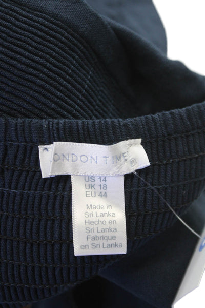 London Times Women Fit & Flare Blue Linen Square Neck Knee Dress Size 14