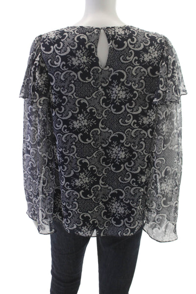 Rebecca Taylor Womens Silk Floral Round Neck Button Long Sleeve Blouse Size 12