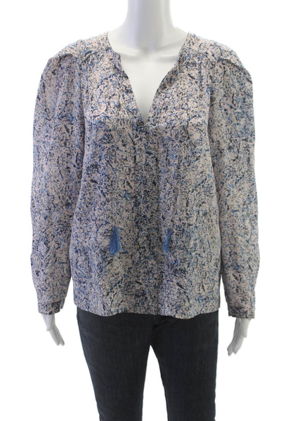 Rebecca Taylor Women Beige Silk V-Neck Long Sleeve Basic Blouse Size 10