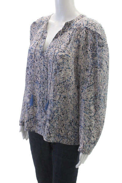 Rebecca Taylor Women Beige Silk V-Neck Long Sleeve Basic Blouse Size 10
