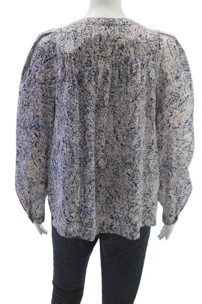 Rebecca Taylor Women Beige Silk V-Neck Long Sleeve Basic Blouse Size 10