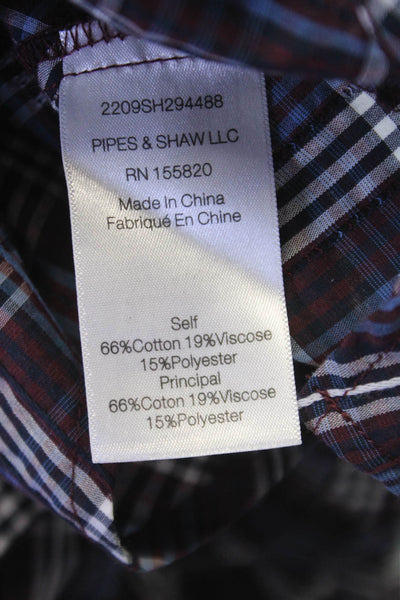 Veronica Beard Womens Plaid Turtleneck Blouse Purple Button Long Sleeve Size 12