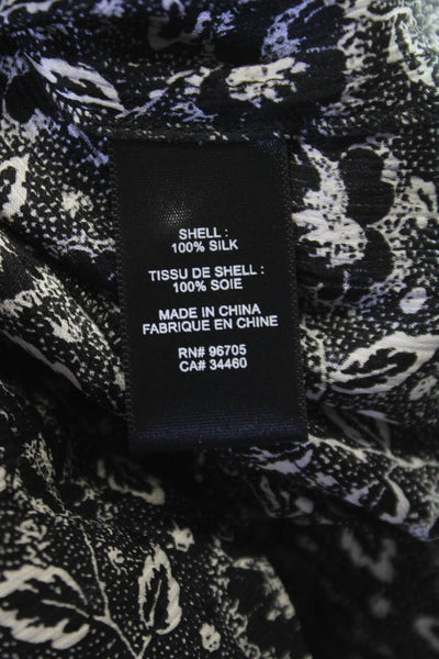Rebecca Taylor Womens Black Silk Boat Neck Floral Long Sleeve Blouse Size 10