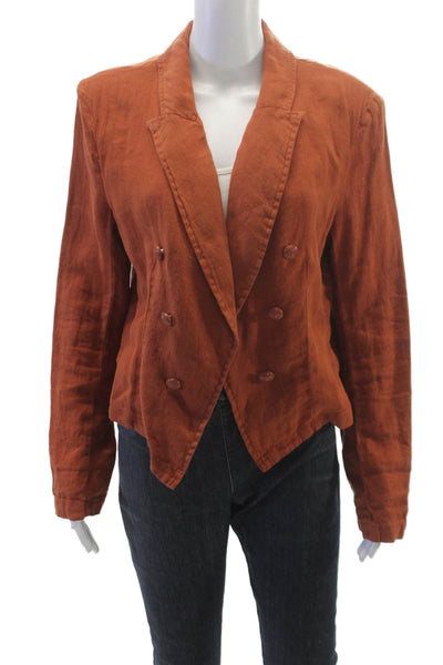 L'Agence Women Blazer Orange Linen Long Sleeve Size XL
