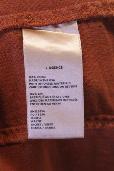 L'Agence Women Blazer Orange Linen Long Sleeve Size XL