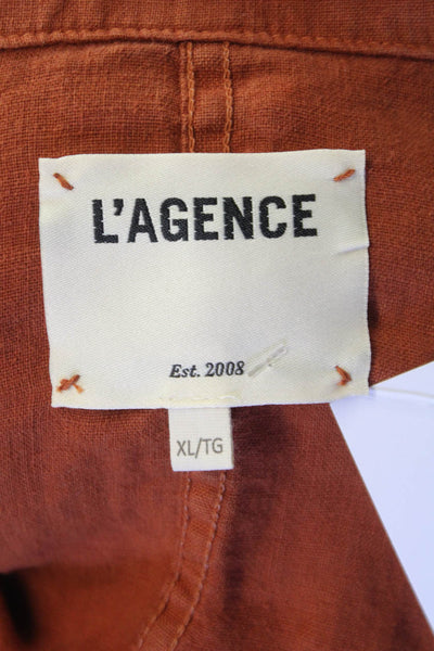 L'Agence Women Blazer Orange Linen Long Sleeve Size XL