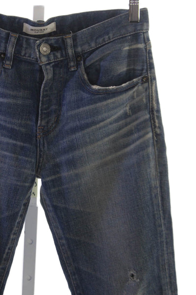 Moussy Womens Tapered Blue Jeans Cotton Blend Button Fly Size 25