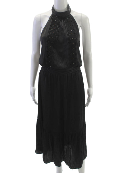 Ramy Brook Women Fit & Flare Halter Black Maxi Dress Size M