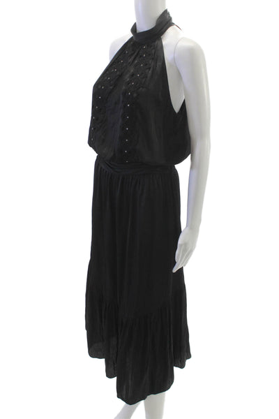 Ramy Brook Women Fit & Flare Halter Black Maxi Dress Size M