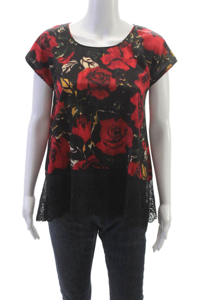 Anna Sui Womens Tunic Blouse Multicolor Floral Round Neck Sleeveless Size S