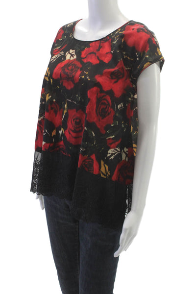 Anna Sui Womens Tunic Blouse Multicolor Floral Round Neck Sleeveless Size S