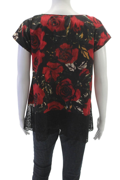 Anna Sui Womens Tunic Blouse Multicolor Floral Round Neck Sleeveless Size S