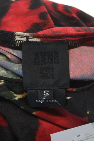 Anna Sui Womens Tunic Blouse Multicolor Floral Round Neck Sleeveless Size S