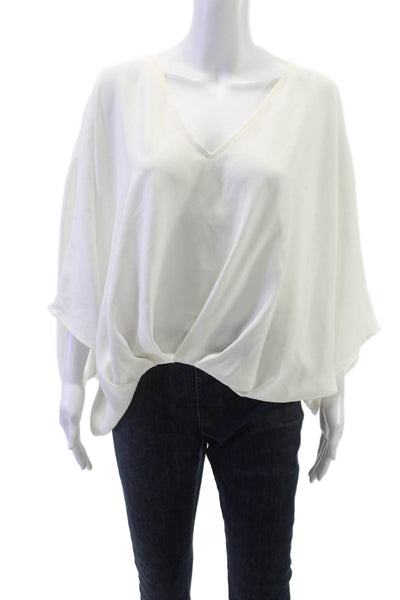 Trina Turk Women Ivory V-Neck 3/4 Sleeve Blouse 67% Recycled Polyester Size L