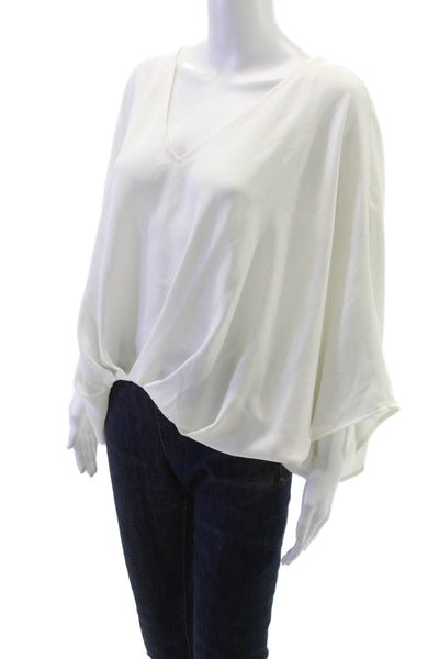 Trina Turk Women Ivory V-Neck 3/4 Sleeve Blouse 67% Recycled Polyester Size L
