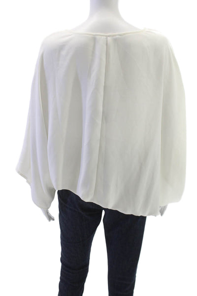 Trina Turk Women Ivory V-Neck 3/4 Sleeve Blouse 67% Recycled Polyester Size L